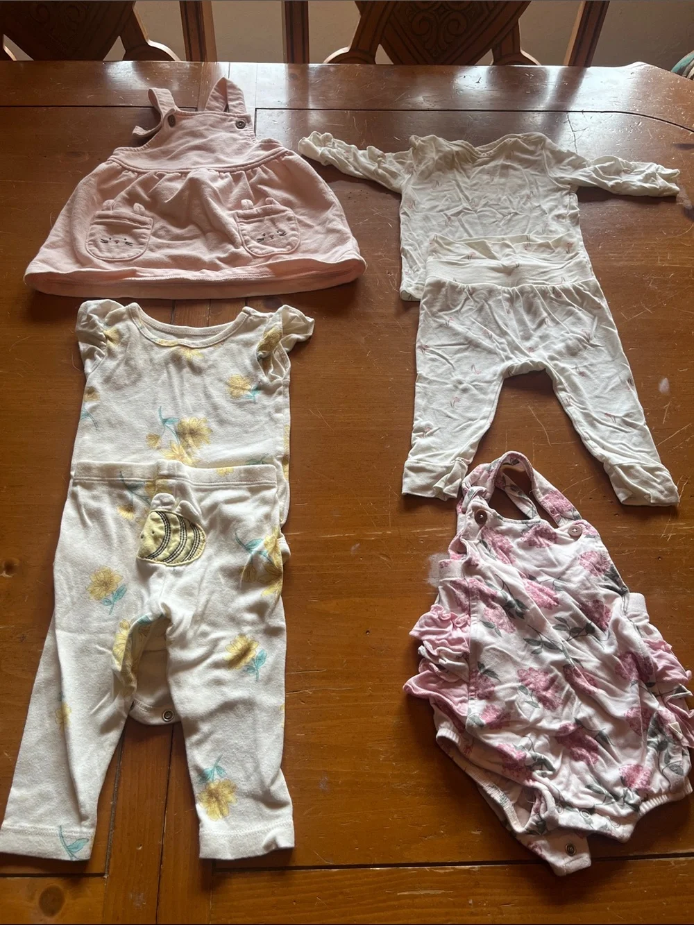 Carter's Pink Floral Ruffle Romper & Assorted Pastel Baby Outfits
